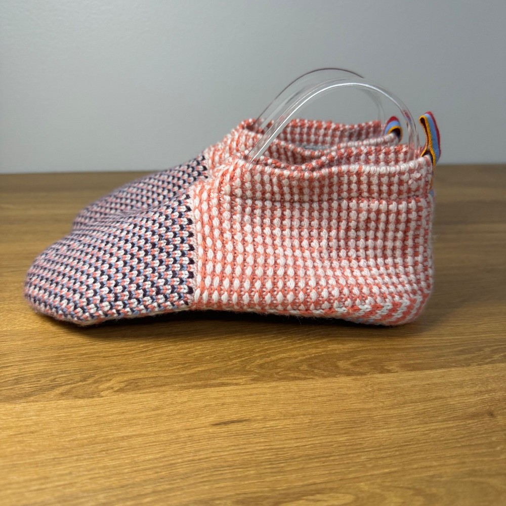Bombas Kids Gripper Slippers Coral Blue Knit Non-Slip House Shoes Size Y 1-5