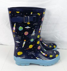 Aleader Kid’s Navy Blue Space Galaxy Rockets Rubber Rain Boots Size 3
