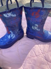 L.L. Bean Toddler Puddle Stompers Yellow Rain Boots Size Toddler 7 Blue Lobsters