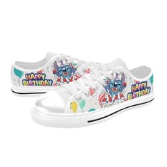 Stitch Happy Birthday Custom Canvas Sneakers Low Top Shoes For Kids