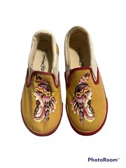 Ed Hardy Kid Shoe Size 3 M Black Red Athletic Canvas Sneaker Medium NIB