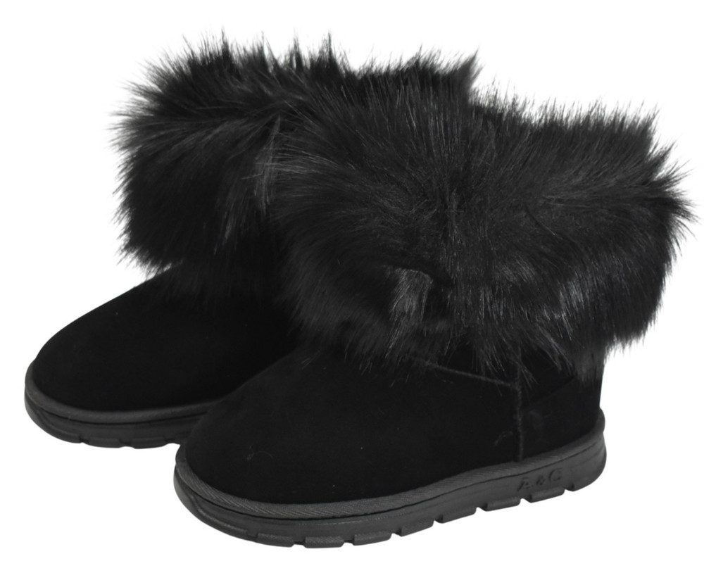 A&C Boots Kids Size 3 Black Little Star Faux Fur Warm-77K Snow Boot Winter