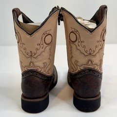 Kids White Diamonds Boots Square Toe Zipper Brown Beige Embroidered