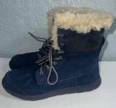 UGG AUSTRALIA Baxter Indigo Navy Blue Suede Lace Up Winter Boots Boys Girls Sz 2