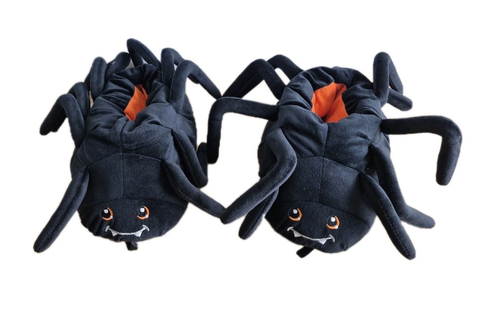 Slippers Black Spider w/legs Size S Small Fun Creepy Arachnophobic Halloween