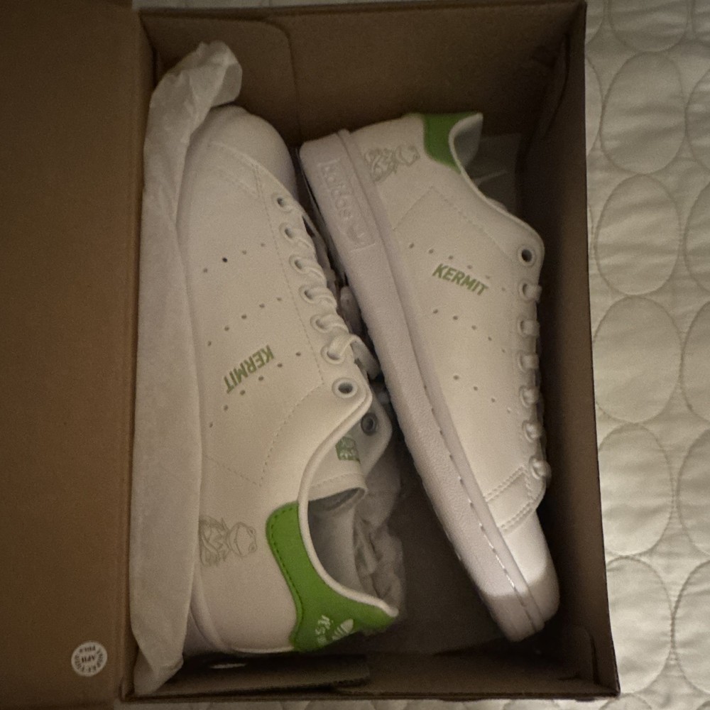 adidas Stan Smith J Kermit the Frog White/Green Leather Sneakers Kids 6 FY6535