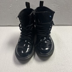 Dr Martens Combat Boots Kids13 Softy T Black Leather Lace Up Side Zip
