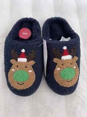 FAMILY PAJAMAS Little Kid’s Reindeer Closed-Toe Slippers Size 2-3 Navy *NEW*