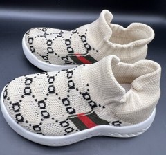 Kids Sneakers Size 7, Size 23, Beige Comfy Shoes Red Green Stripes