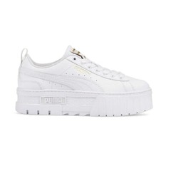 PUMA Juniors Mayze Leather White/Gold Platform Sneakers 38452701