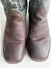 Old West Youth Brown Leather Cowboy Boots Size 6 Fits Women’s 7.5 – 8 Square Toe