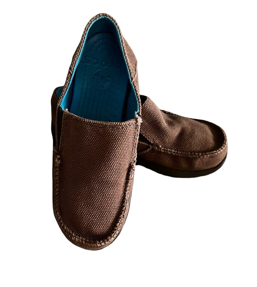 NWOB Crocs 15576 Canvas Upper Loafer kids US Sz J1 Junior Espresso Brown