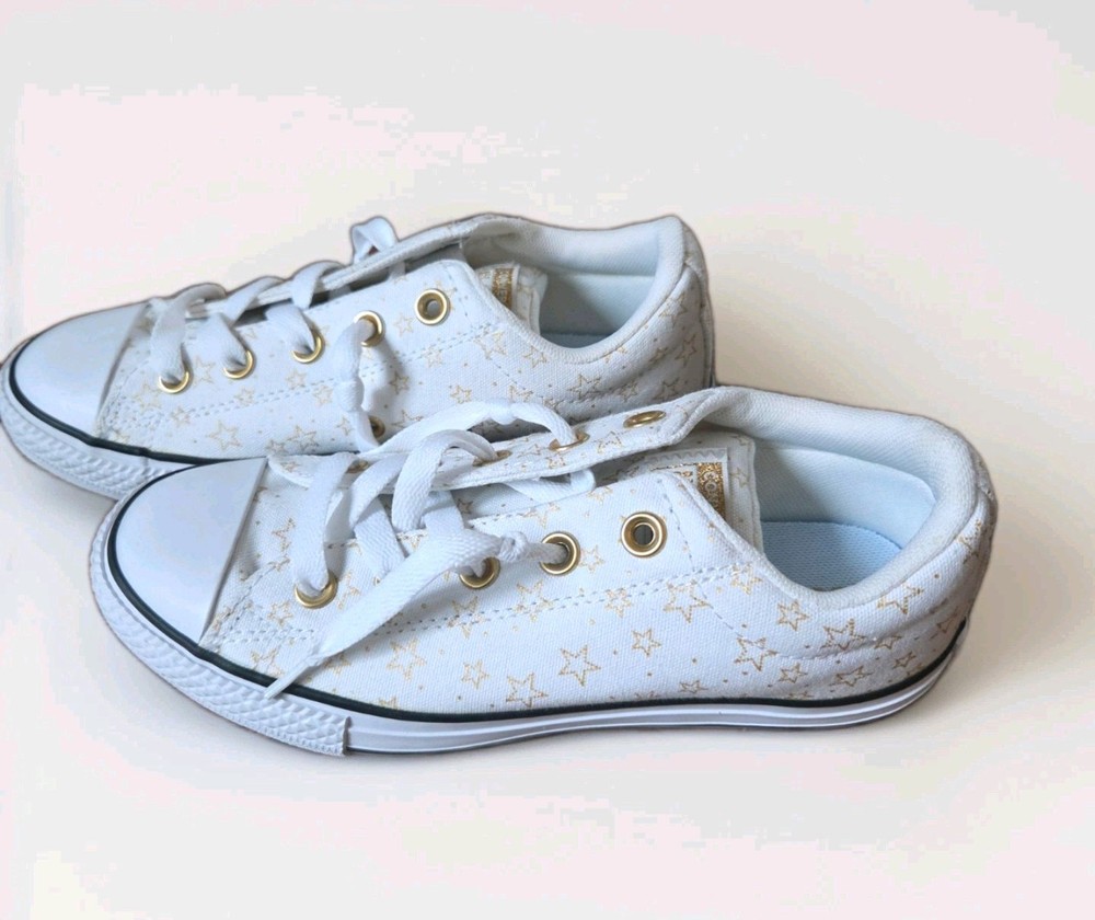 Converse Classic Chuck T Low White All Stars Junior Gold Stars Size 3.5 Youth
