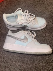 Nike Air Force 1 Low GS White Light Blue Silver Leather Kids 6Y HQ3249-043
