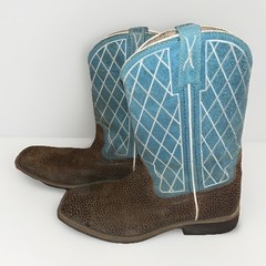 Twisted X Kid’s Top Hand Western Boots Brown/Teal Cross Pattern Size 4.5M