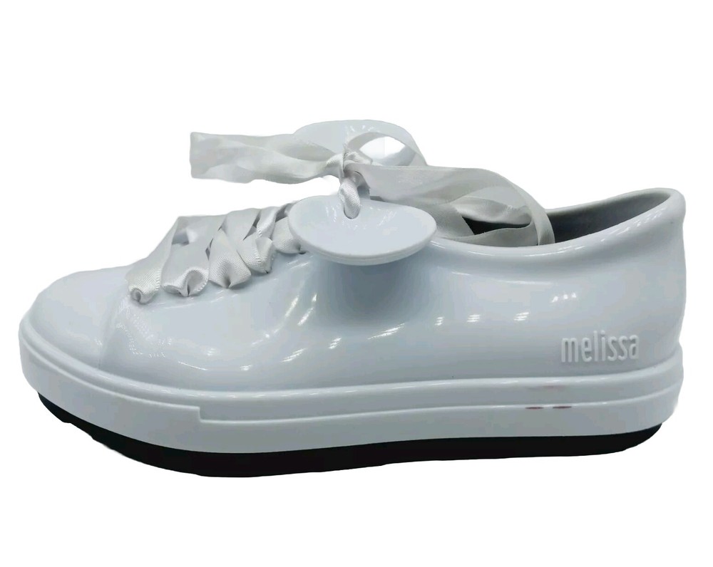 Mini Melissa BE + DISNEY White Sneakers Size 12 PVC Lace Up Mickey Ears Unisex