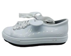 Mini Melissa BE + DISNEY White Sneakers Size 12 PVC Lace Up Mickey Ears Unisex