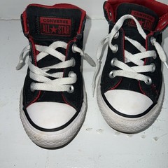Girl’s black/red CONVERSE plaid ruffle tongue high top sneakers / shoes 11.5