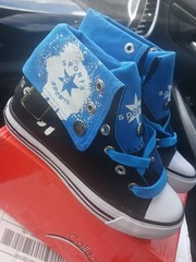 Collection O High Top Sneakers Kids Size 9 Black/ Turqoise Blue Fold Down Canvas