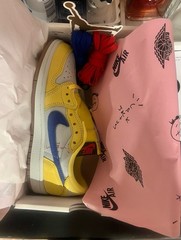 Nike Air Jordan 1 Low OG SP PS Cactus Jack Yellow Blue Leather Sneaker 1.5Y