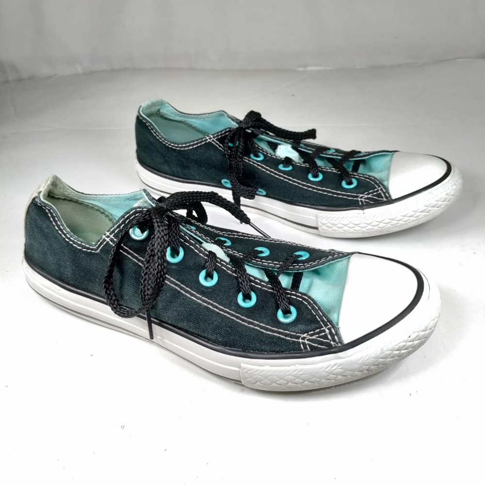 Converse All Star Junior Double Tongue Sneakers Sz 4 Junior Black Aqua Hot Pink
