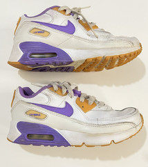 Nike Kids Air Max 90 LTR White Purple Yellow Sz 3 Youth Pre Owned