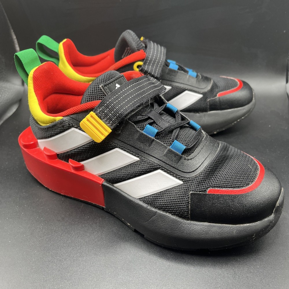 ADIDAS x LEGO Tech RNR Elastic Lace Top Strap Sneakers Black/Red Youth Size 2.5