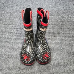 Marvel Spider-Man Rain Boots Kids Size 2/3 Black Red Web Graphic Pull-On Handles