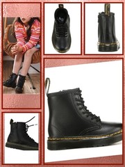 Dr Martens Zavala J Kids Boots Black Leather Combat Side Zip EUC