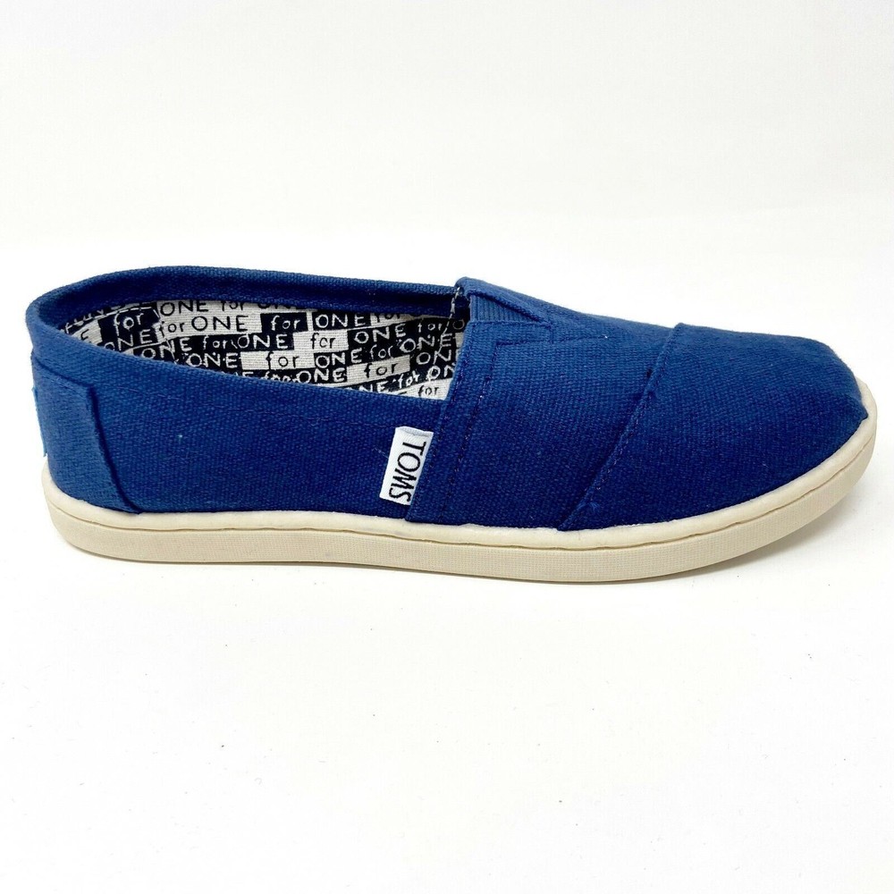 Toms Classics Navy Canvas Youth Slip On Casual Flat Shoes