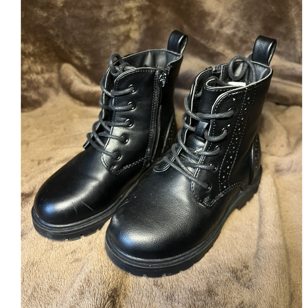 Dream Pairs Unisex Kids Black Combat Boots Ankle Lace Up Zipper Studded Size 8