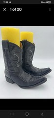 Youth Boys Black Alligator Skin Cowboy Boots Pointed Toe Sz 2.5 Made In Mexico