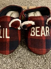NWT Dearfoams Lil Bear Red Blàck Plaid Slippers Sherpa Boys/Girls 11/12 Holiday