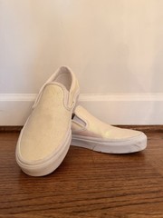 Sparkly Slip-On Vans Sneakers. White Teens Shoes, Size 6 youth