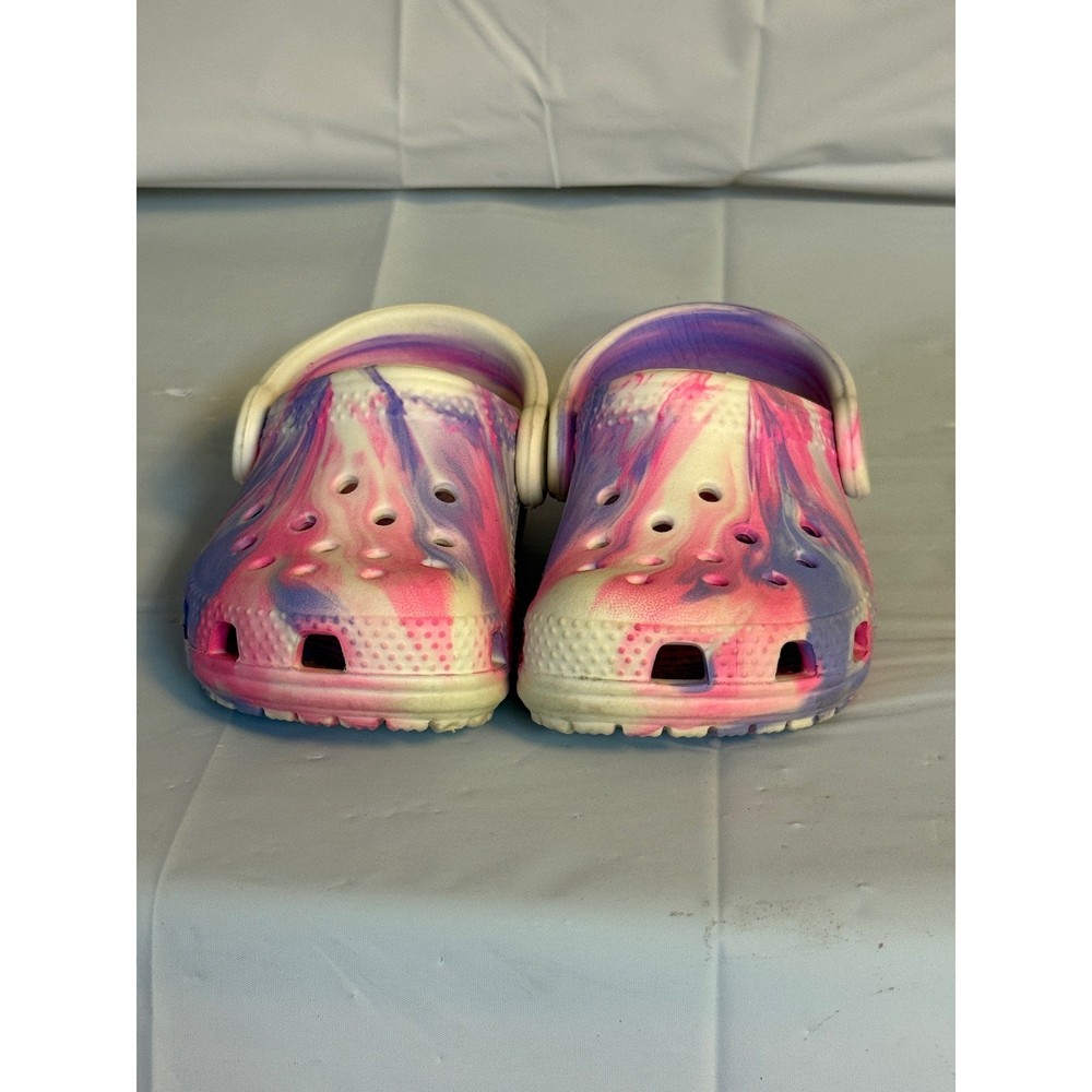 Crocs Kids Classic Marbled Clog Pink Purple White Marble Swirl Shoes Size C5