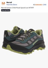 🏔️Merrell Moab Speed Low Waterproof Hiking Shoes Deep Green/Black Kid Sz:10.5