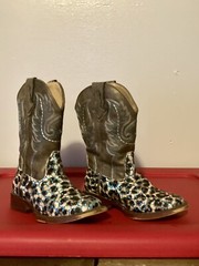 Roper Western Boots. Kids Size 9. Leapord Print With Turquoise, Brown Square Toe