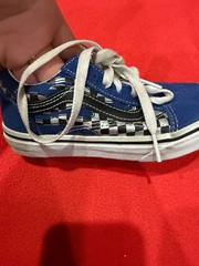 Vans Kids Old Skool Reflective Checkerboard Blue Flame Sneakers Size 13.0youth