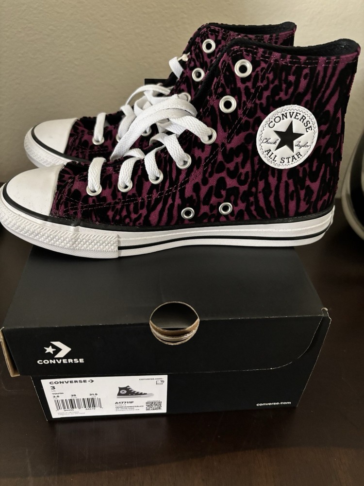 Converse Flock Leopard Print High Top Sneakers-Acai/Black/White-3 US Youth