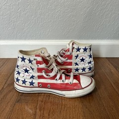 Converse Chuck Taylor High Top Sneakers Shoes American Flag Junior Size 2 White