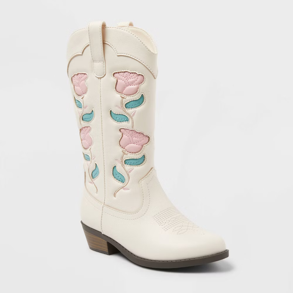 Kids‘ Emberly Embroidered Western Boots – art class Ivory 13: Mid Calf