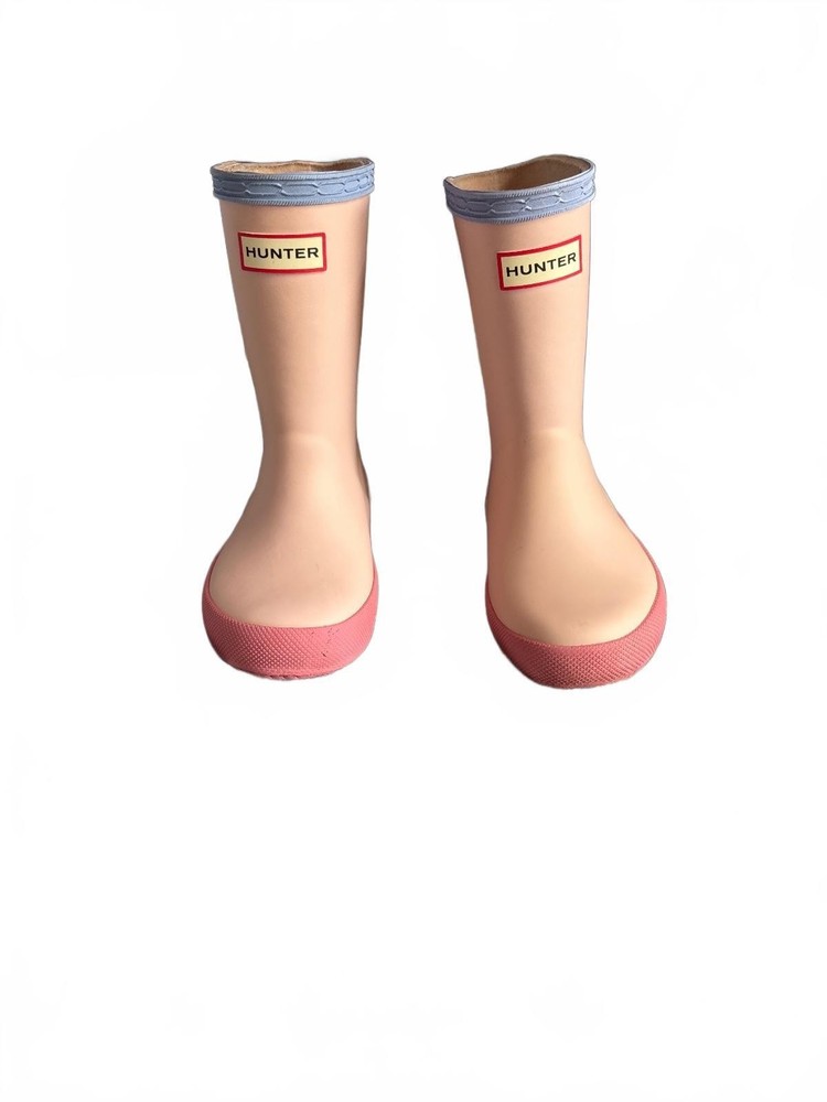 Hunter Kids First Classic Rain Boots Size 8 Toddler Light Pink Blue Trim Rubber