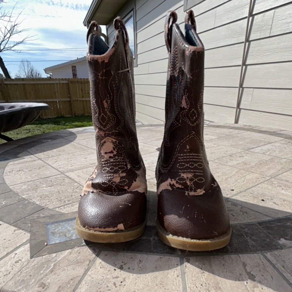 Brown Western Embroidered Pull On Boots Unisex Kids Size 6 Manmade