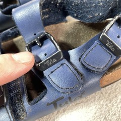 Tula Sandals Kids Size 5 Blue Strappy Leather Buckle Cork Footbed Walking Summer