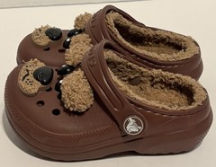 Crocs Size C7 Kids Classic Fur Lined Brown Teddy Bear Clog Slip On Shoe