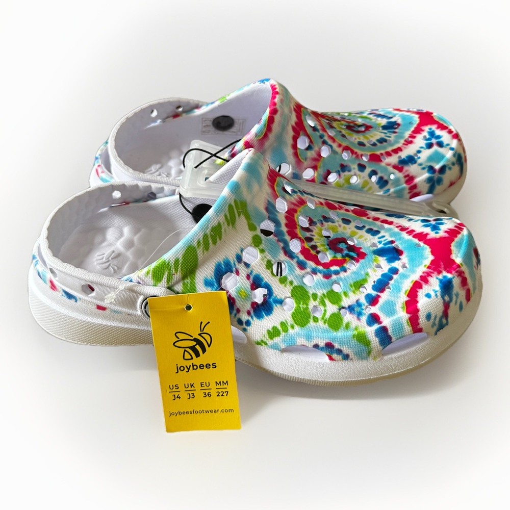 Joybees Kids Active Clogs, Washed White Tie Dye, Size J4 – NWT