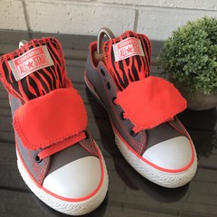 Converse Double Tongue Grey Orange Animal Print Junior Size 3