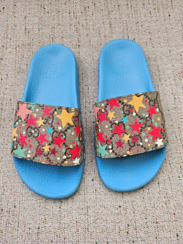 Gucci Kids Slide Sandal Shoe GG Multi Color Stars Size 29 160 Made in Italy AUTH