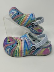 Crocs Classic Faux Fur Lined Clogs White Multicolored Pastel Swirl Youth C13