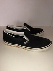 Worn Vans Checkerboard Classic Slip-On Skateboard Shoes 6.5 Rainbow Sidewall